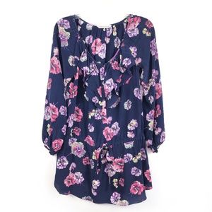Rebecca Taylor Floral Silk Drawstring Waist Dress